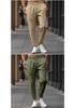 American Style Men's Casual Slim Fit Tapered Pants - Autumn/Winter Solid Color with Drawstring