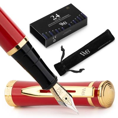 Wordsworth Black Fountain Pen 18K Glided Medium Includes 24 Pack Ink Ink Refill Converter Gift Gold Perfect for Men Women & Set, Nib, Cartridges, &
