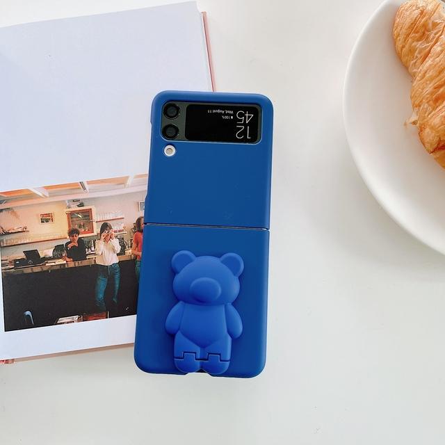 

Чехол для Samsung Z Flip 3, чехол с милым медведем и держателем, складной чехол для телефона Samsung Z Flip 4 Zflip3 5g, противоударный жесткий чехол из ПК Samsung Z Flip 3 синий