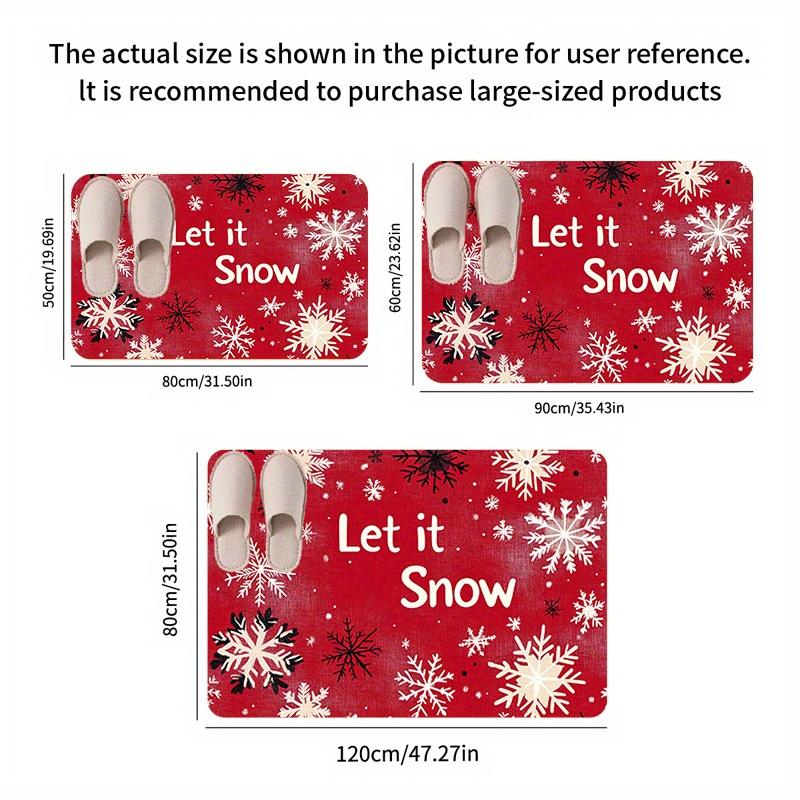 Flannel Thickness 0.47inch Snowflake Christmas Red Door Mat, Snowflake Absorbent Non-Slip Area Mat, Comfortable Floor Mats, Mach