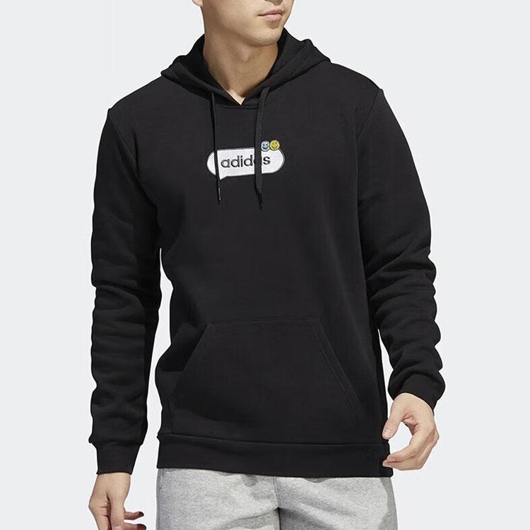Adidas Buchstabenbesticktes Kapuzen-Sport-Sweatshirt Herren Sweatshirt Schwarz HK6756