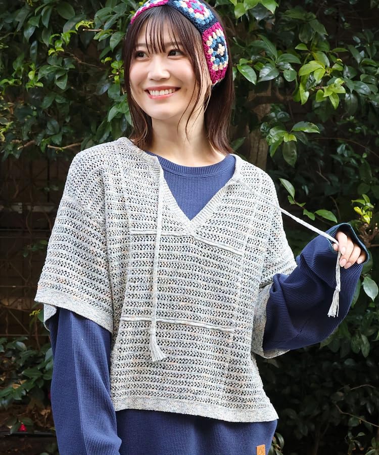 Titicaca Openwork Tassel Pullover Summer Half Free OSJBB055 Women's Knit, Sleeves, V-Neck, Size, Blue,