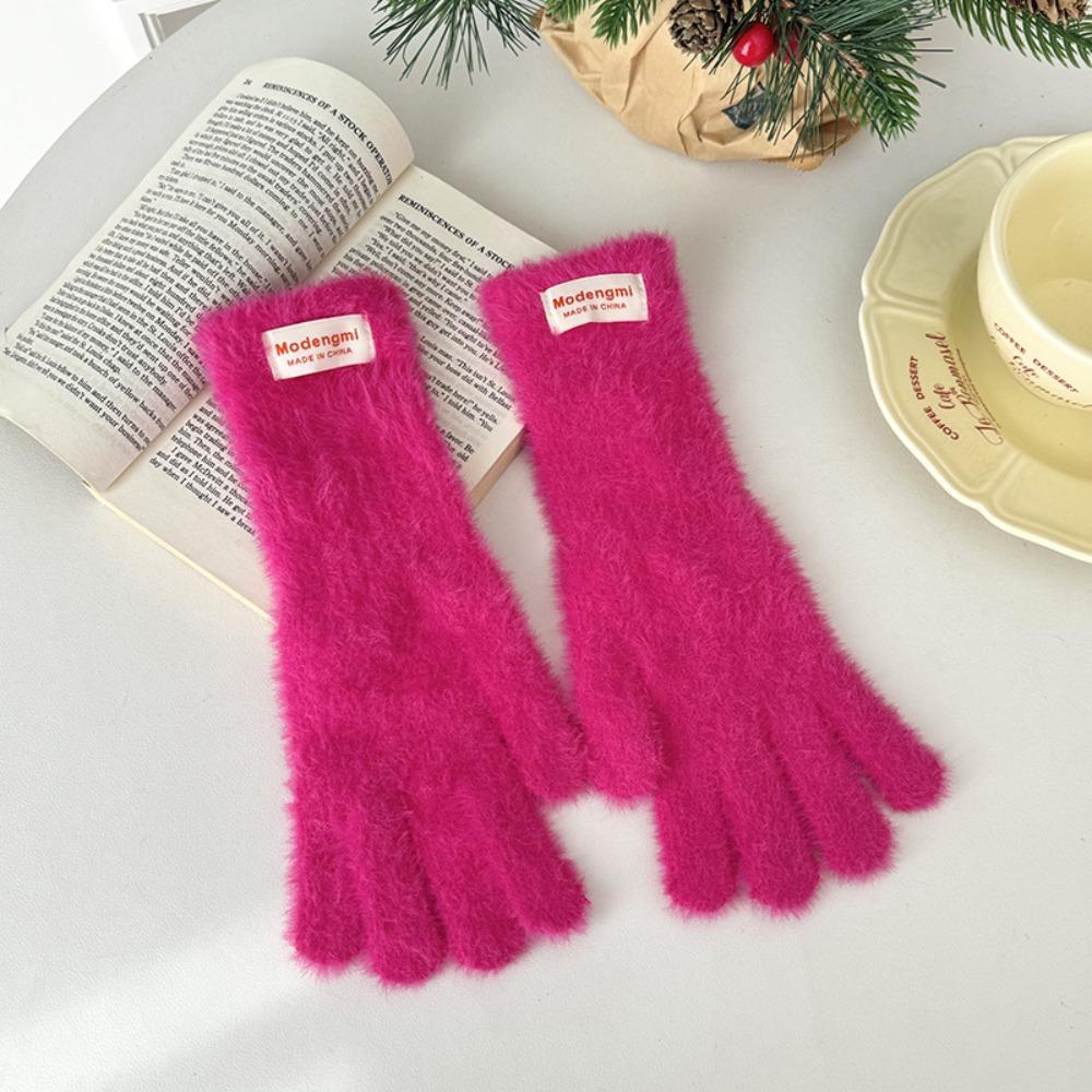 Soft Cashmere Winter Knitted Gloves Korean Style Full Finger Mittens Durable Warm Gloves  Women