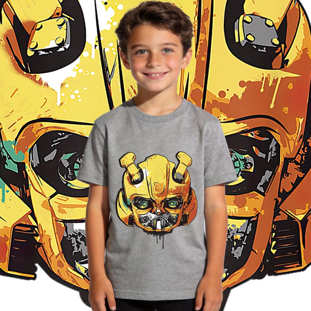 Transformers Bumblebee Trendy Mecha Print  Kids T Shirt Boys Girls Casual Soft Breathable Top