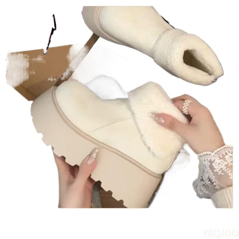 

Fashion Elegant Women s Boots Round Toe Solid Plush Fashionable versatile Warm Mid Heel Water Proof Casual comfortable Snow Boots 35 белый