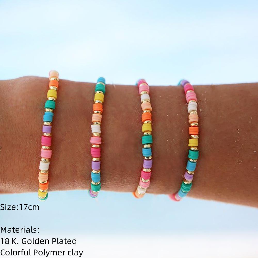 Vlen Eco-friendly Polymer Clay Heishi Disc Beads Bracelet for Women Boho Chic Summe  Beach Jewelry Bracelets Stretch Pulseras
