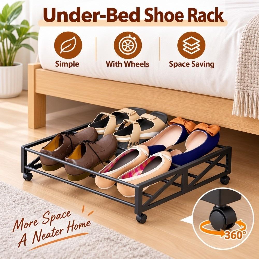 Simple Under-Bed Shoe Rack Convenient Pull-Out Shoe Rack Hidden Rolling Shoe Rack Home
