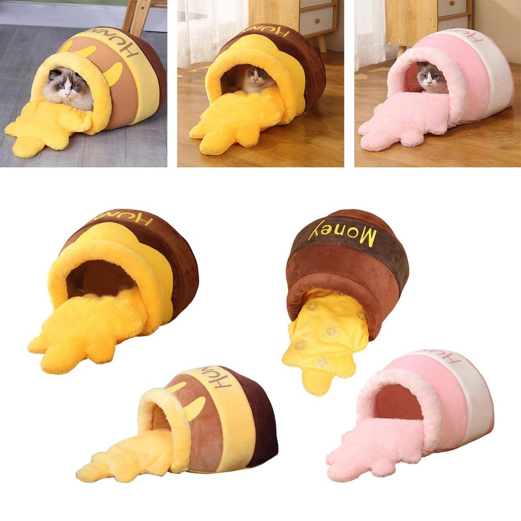 Honey Pot Pet Cat Bed Removable and Washable Cushion Cave Warm Kitten Bed Small Dog Cave Bed Kennel Soft Cartoon House Nest