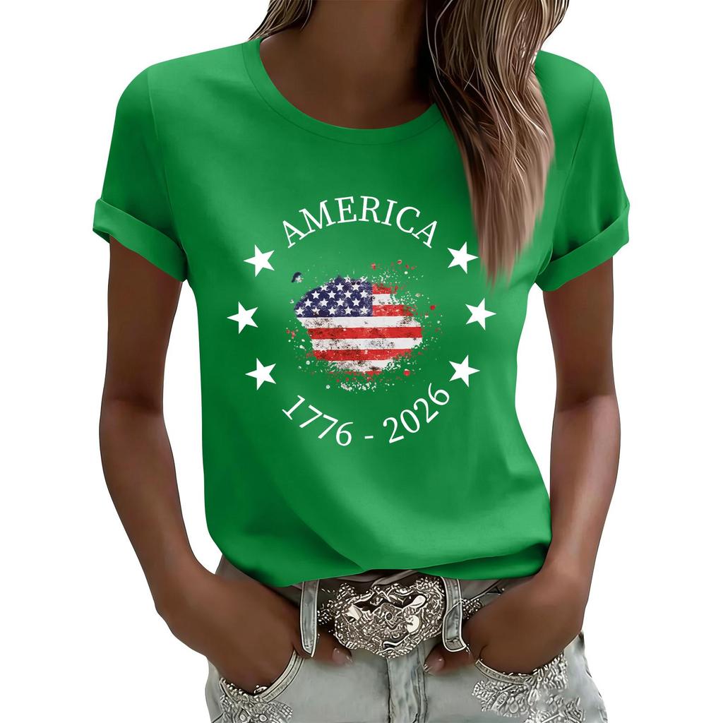 Women's Casual Printed T-Shirt Round Neck Pullover Short Sleeve Top