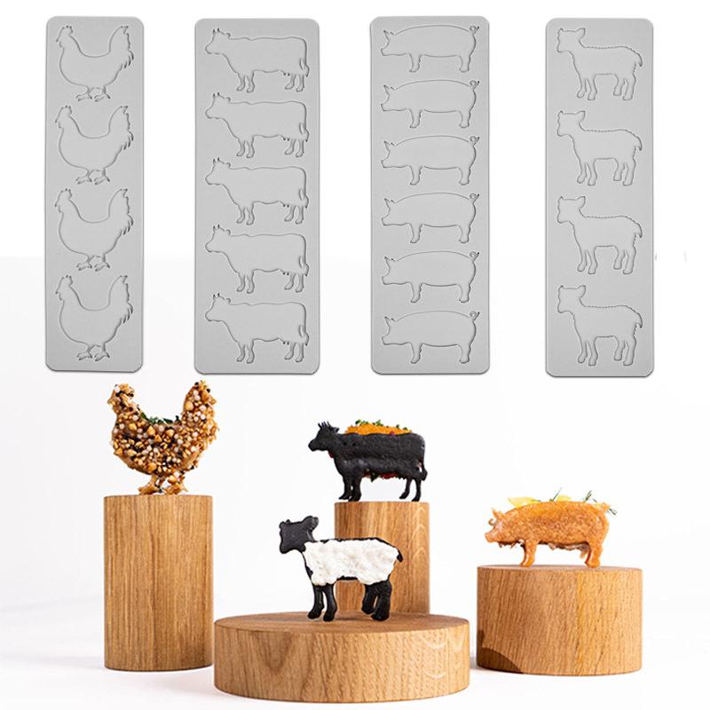 Tier-Thema Silikonform-Matte Schwein Kuh Schaf Huhn Fondant Dessert Kuchen Dekoration Werkzeuge Schokoladenkuchen Spitzenmatten Form