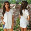 Women's Loose T-Shirt, V-Neck, Plus Size, Split Short Sleeve, Curved Hem