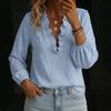 QICED Moda feminina casual manga comprida blusas e camisas com decote em V