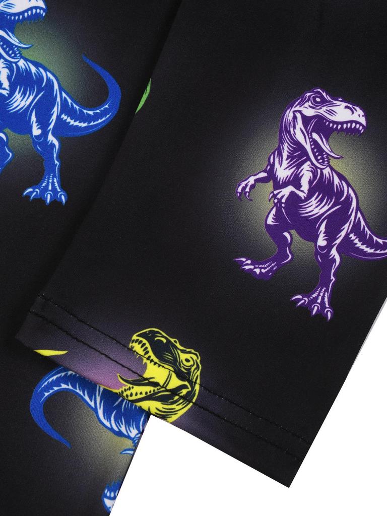 Flame-Retardant Milk Silk Kids' Dinosaur Pajama Set - Green Fluorescent, Long Sleeve & Pants