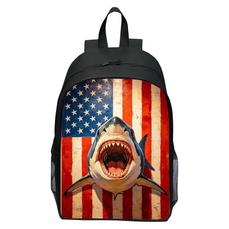 Shark Underwater World Eagle Print Backpack for Kids, Cartoon Double Shoulder School Bag, Lightweight Casual Daypack
