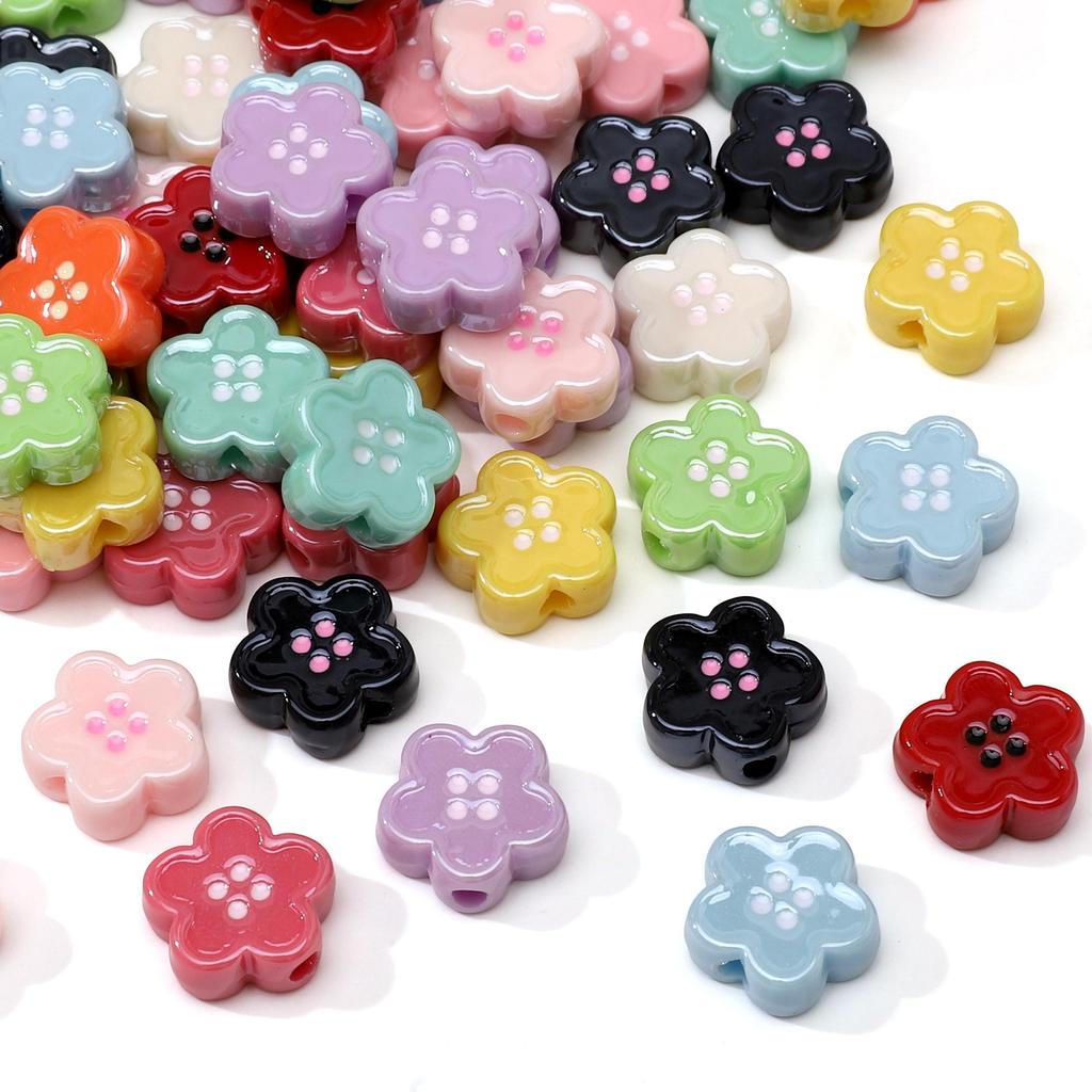 Acrylic Dopamine Oil Droplets Flower Button Beads for DIY Jewelry 1 Set