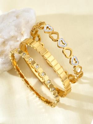 Vintage Schlichtes 18K Vergoldetes Eingelegtes Zirkonia Armband, Leichter Luxus Liebe Edelstahl Armband Damenarmband