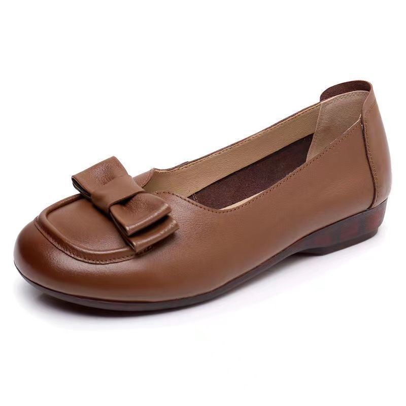 2026 Spring/Summer New Large Shallow Cowhide Soft Flat Women's Shoes