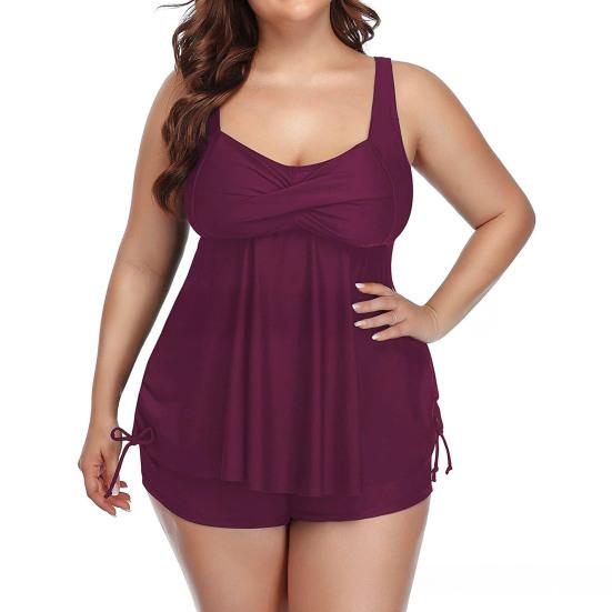 2Pcs/Set Summer Swimsuit Set Sporty Style Suspender Vest Tankini Tops Printing Shorts Set Split Design Swimwear