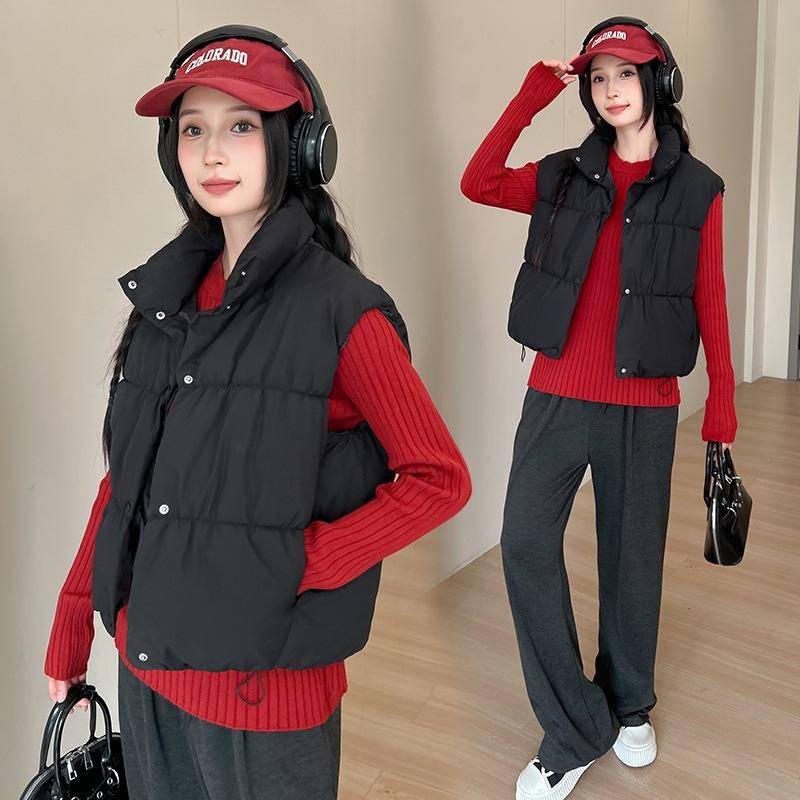 European and American wind cotton vest autumn and winter vest stand-up collar short cotton vest women's down cotton vest
