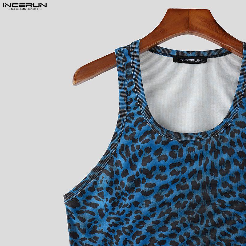 INCERUN Men Sleeveless Print Casual Fitted Tank Tops Sport Gym Basic Vest