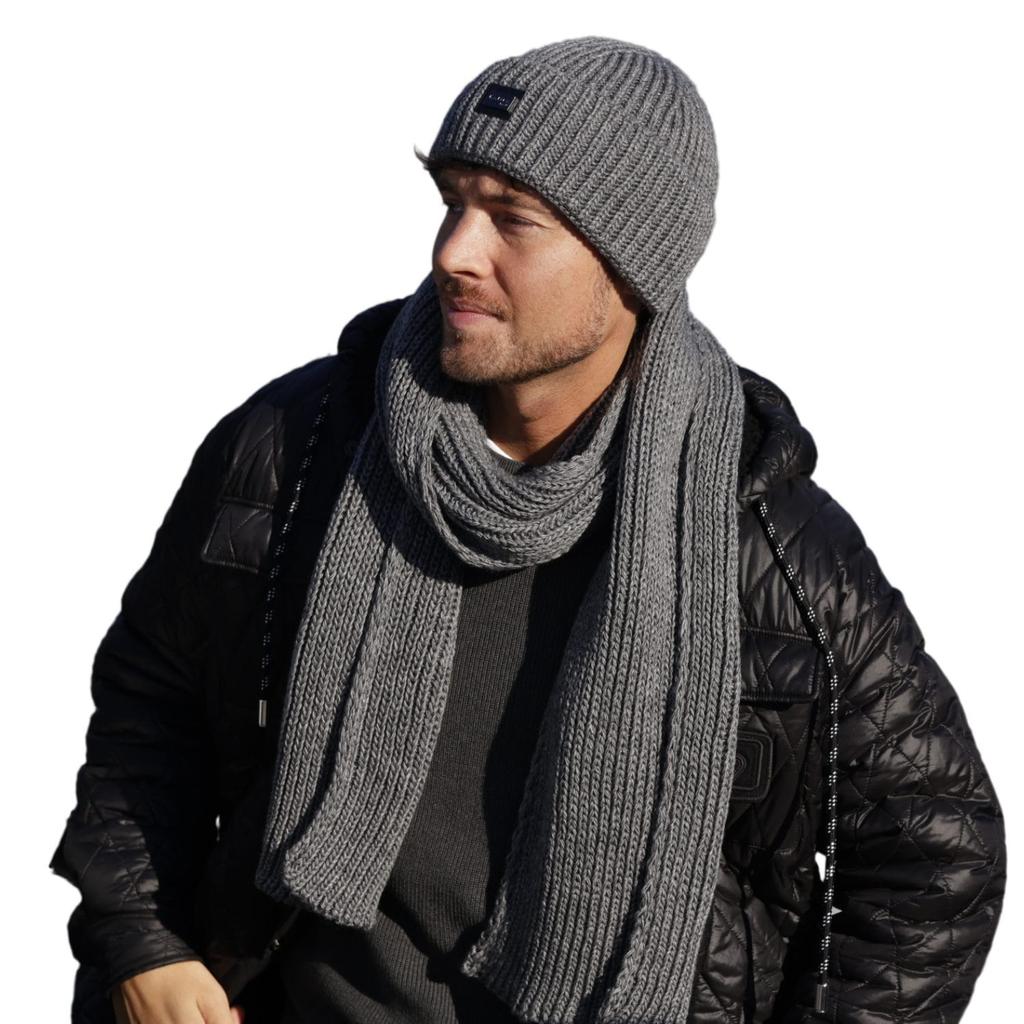 Kamea Martin Men' Set: Hat and Scarf, Dark Gray