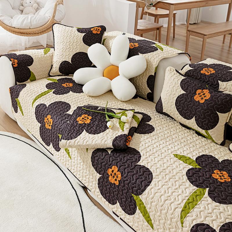 

Хлопковый чехол для дивана, подушка для четырех сезонов, универсальное полотенце для дивана, цветок, противоскользящий, против царапин, хлопковый чехол для дивана для гостиной 70x70cm 1pcs