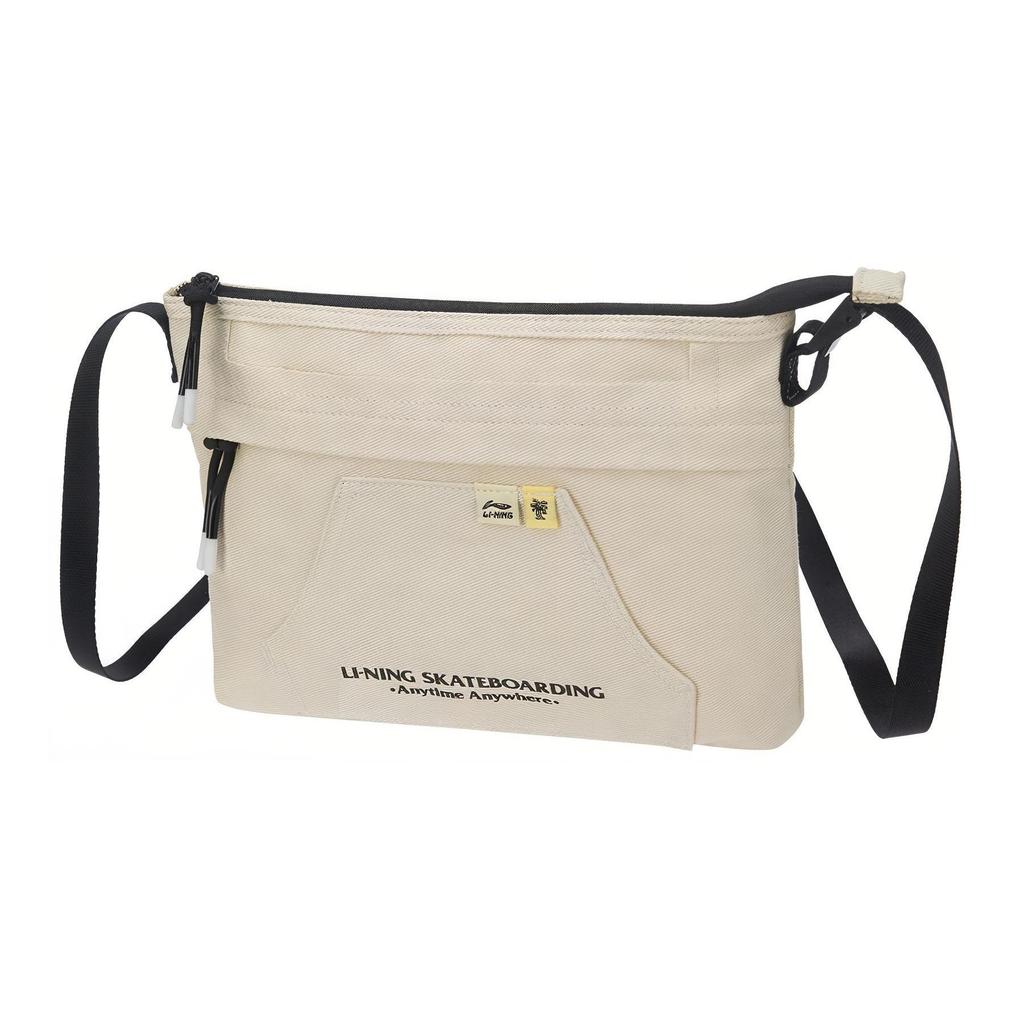 LiNing X Steven Harrington Collaboration Skateboard Series Adjustable Shoulder Strap Zipper Fabric Crossbody Bag Unisex Bags Pearl-White ABDR608-2