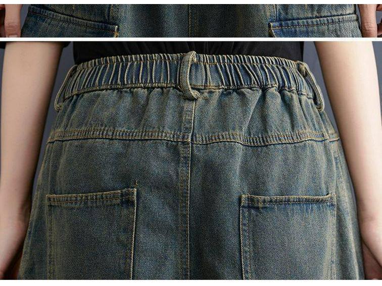 Plus-Size Women's High-Waist Retro Denim Shorts - Distressed, Washed, Wide-Leg, Five-Point, Versatile Summer Wear