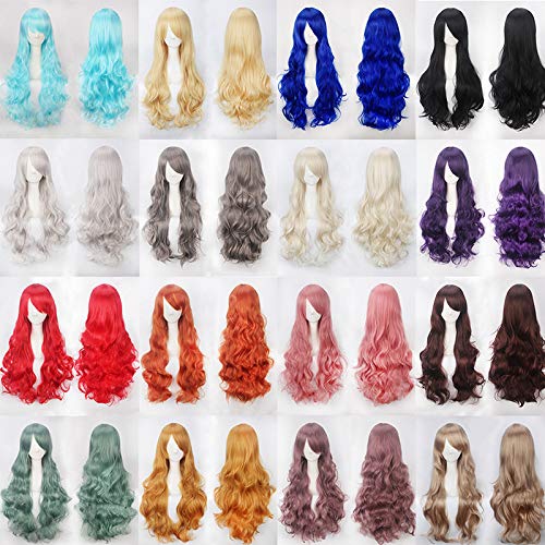 Long, Curly, Wavy, Heat-Resistant Cosplay Wig with Side Bangs, Perfect for All-Purpose Costumes and Events, Includes Wig Net (Dark Brown)