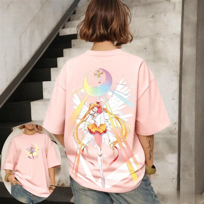 Sailor Moon Serena Casual Women Parent-Child Trend Short Sleeve T-Shirt Spring and Summer Oversized Comfortable Loose Y2k Top