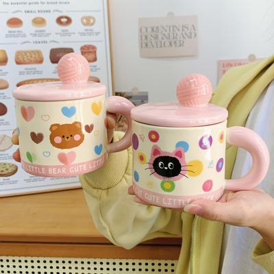 Katze Keramiktasse mit Deckel Niedliche Mädchen Tasse Hochwertig aussehende Wasserbecher Haushalt Frühstückstasse Geburtstagsgeschenk