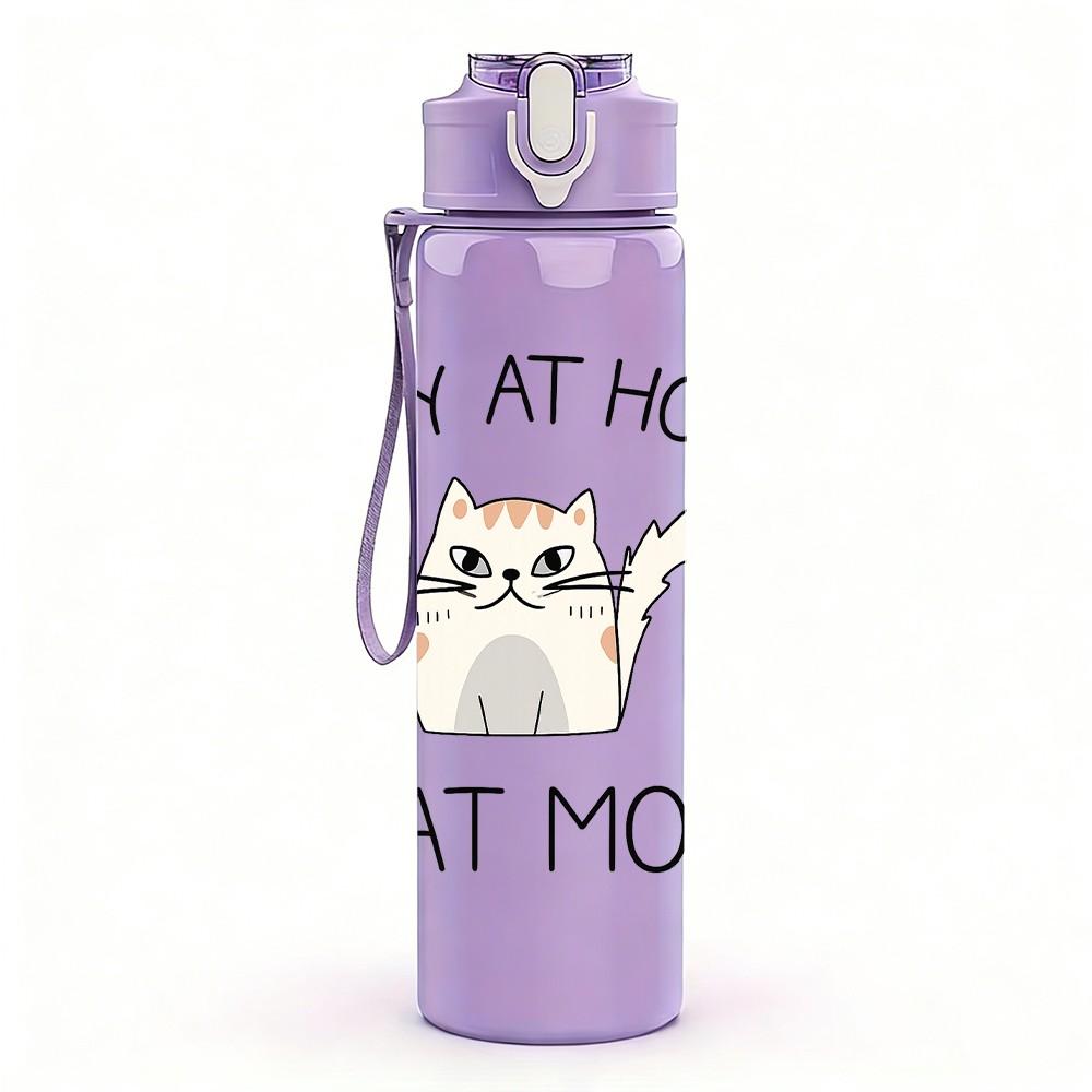 1PC Stay At Home Cat Mom Art 750ml Color Plastic Sports Water Bottle Leakproof Flip Straw Lid Suitable for Sports Office Home Use