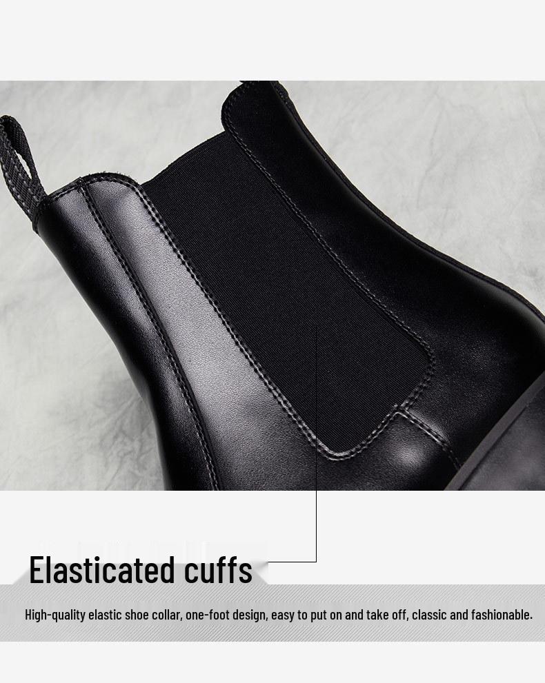 Men's Black British-Style Chelsea Boots: Soft Leather, High Top, Thick Sole, Motorcycle Workwear
