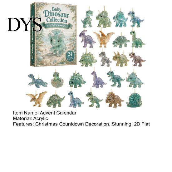Dětské Vánoční Překvapení 24 Dní Dinosaura Adventní Kalendář 2026, Roztomilý Ornament z Umělého Krystalu Odpočítávání Retro Lesklá Dárková Krabička Kalendář, 2D Akryl