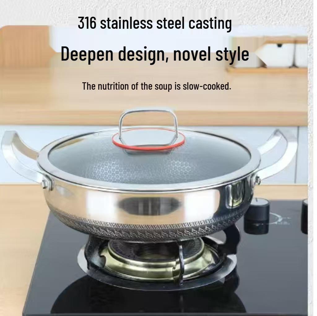 Deepened 316 Stainless Steel Non-Stick Double-Handle Pan for Pancakes - Compatible with Induction and Gas Cookers