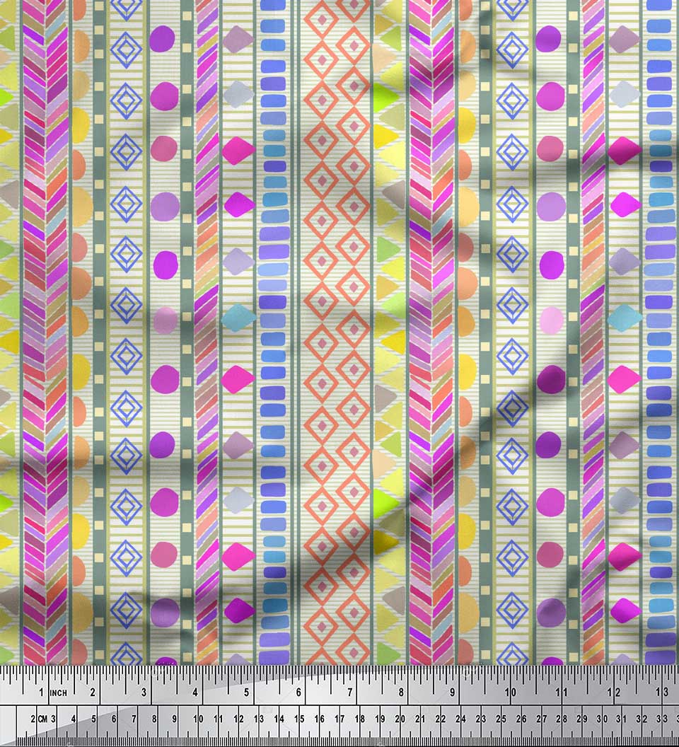 

Тканина Soimoi білий японський креп-сатин Тканина з ацтекським геометричним принтом на метр 42 дюйма 42 Inch Wide - Poly Crepe білий