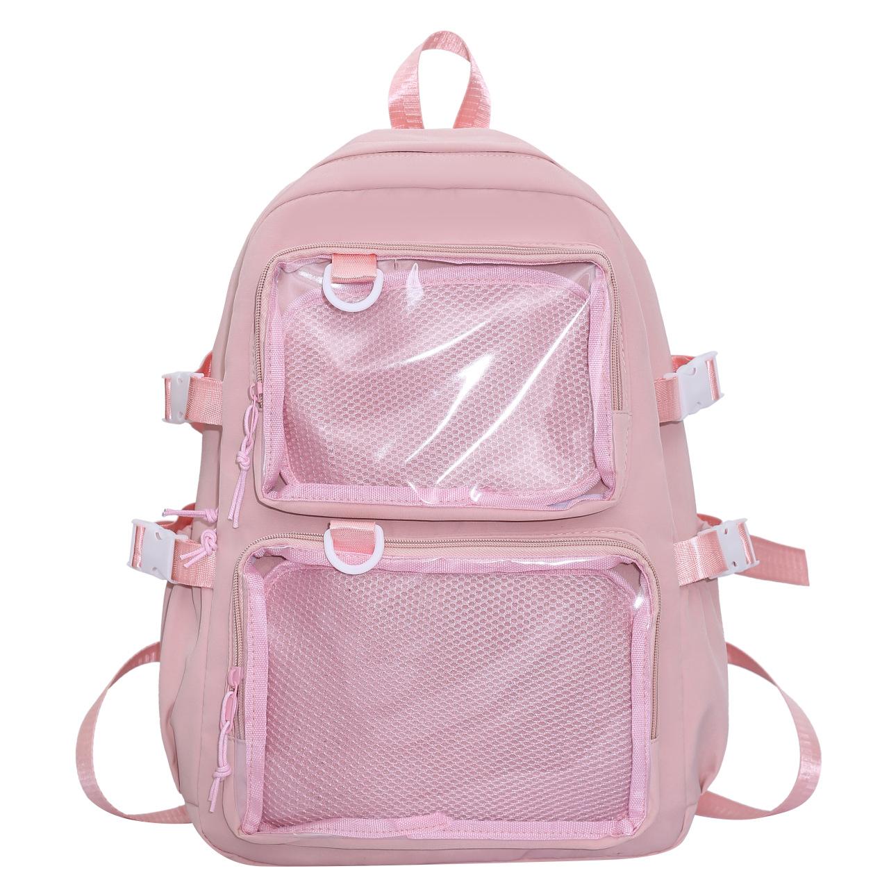 

School bag junior high school girls high value college style niche versatile high school students large capacity transparent pain bag backpack women розовый