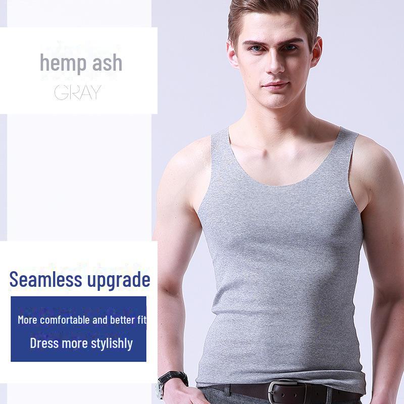 Men's White Ice Silk Seamless V-Neck Sleeveless Sports Vest - Summer Slim Fit