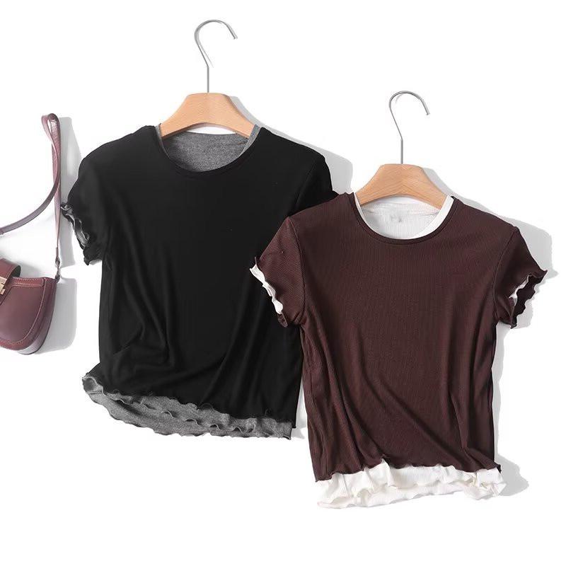 

Женская футболка с оборками, двухпредметная, с коротким рукавом Medium