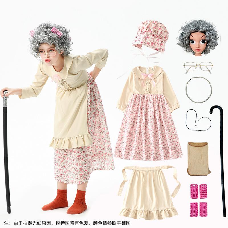 Costumi per bambini di Halloween scuola 100 giorni vestito da nonna divertente costume da vecchia signora vestito floreale