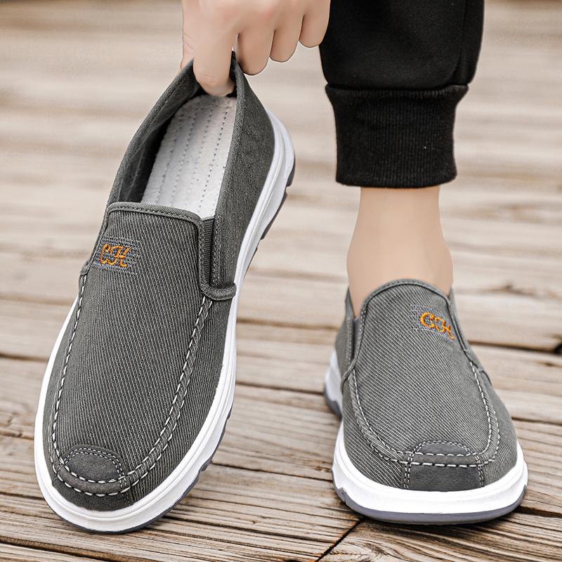 2026 Spring/summer New Style One-piece Dad's Shoes with Soft Sole, Comfortable Flat Bottom Shoes,Canvas Men's Shoes