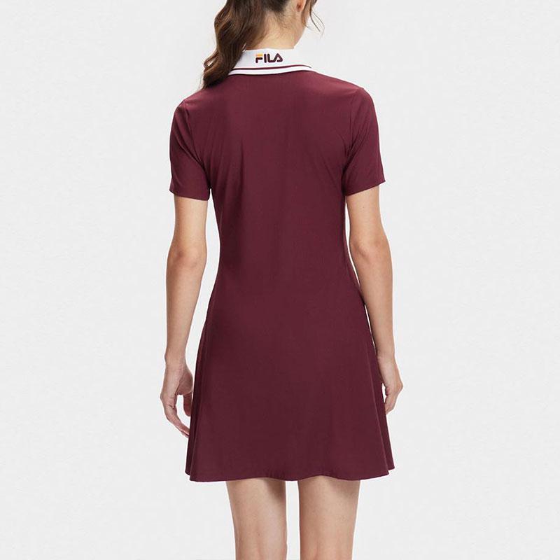 Fila Color Block Logo Tennis Polo Dress With Shorts Women Dresses Wine-Red A11W423304F-WI