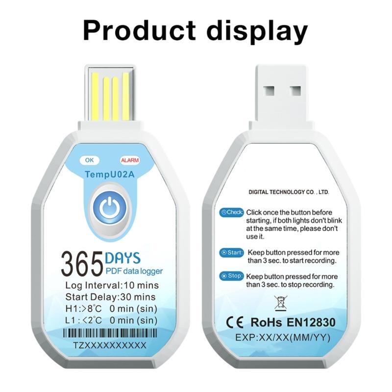 Disposable Thermometers Logger With 68000 Large Memory Capacity 365Days Single Use Temperature Data Logger