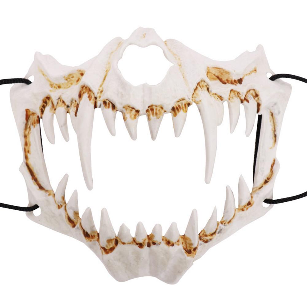 Halloween Horror Skull Mask Animal Bone Teeth Skull Horror Half Face Cover Halloween God Tengu Cosplay Costume Props Decoration