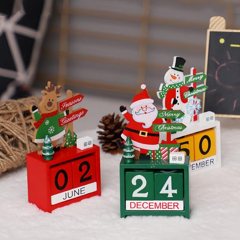1Pc Santa Claus Christmas Tree Gift Wooden Calendar Desktop Decoration Ornaments  Wooden Calendar Ornaments for Home Decoration