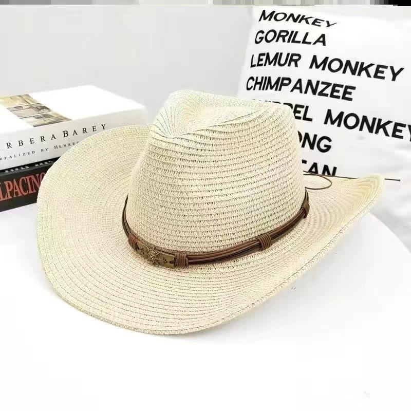 Cowboy Straw Hat Women's Summer Travel Visor Year New Ethnic Style Jazz Hat Big Brim Beach Hat