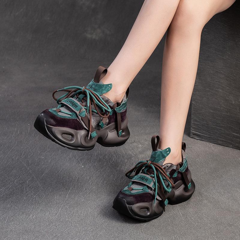 Fashion GKTINOO Genuine Leather Sneakers 2025 Autumn New Platform Casual Sports Shoes Round Toe Lacd-up Women's Flat Shoes