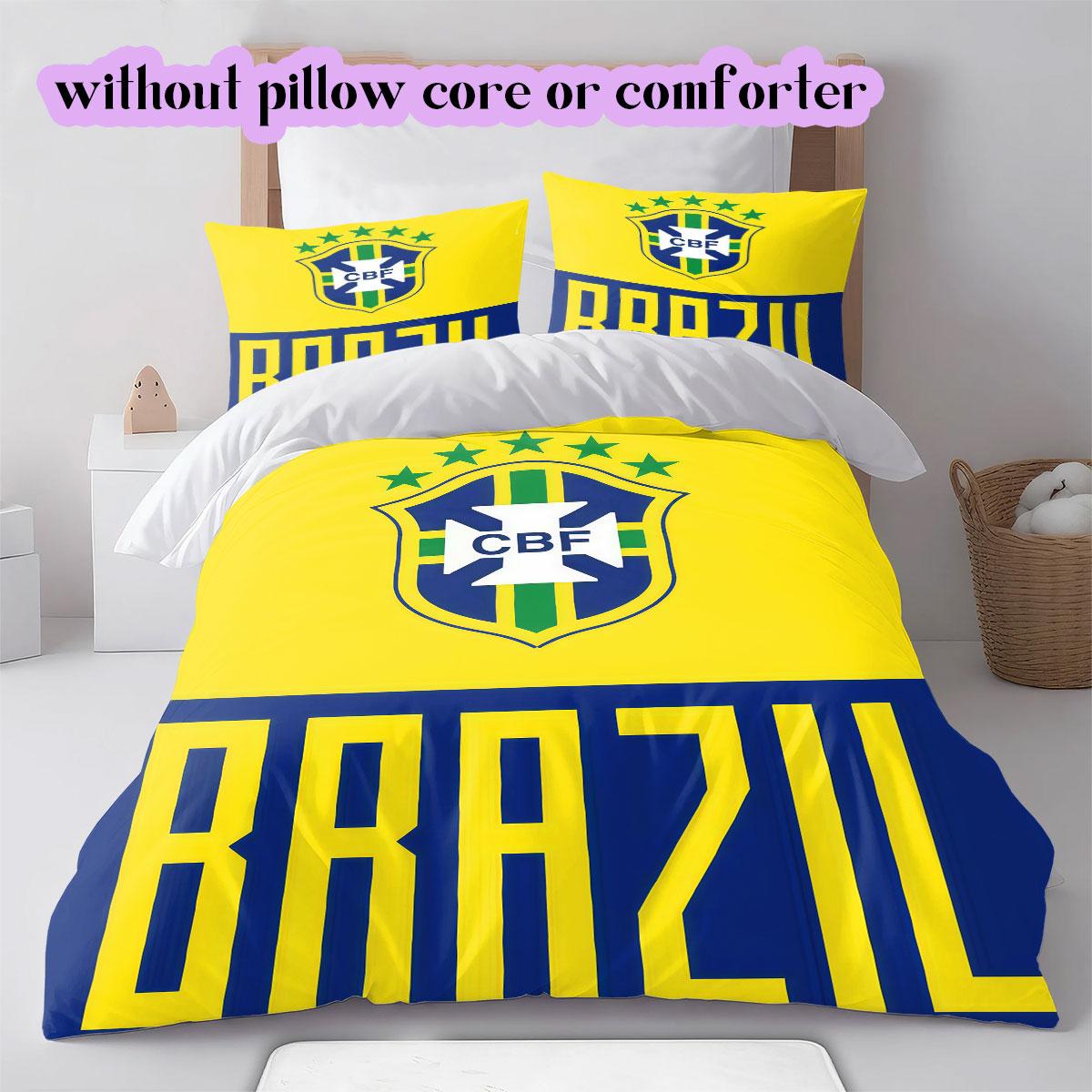 Brazil football soccer Pattern Bedding,Quilt Set Quilt Cover Pillowcase Home Birthday Gift (1*duvet cover+2*pillowcase,without core) 135x200cm
