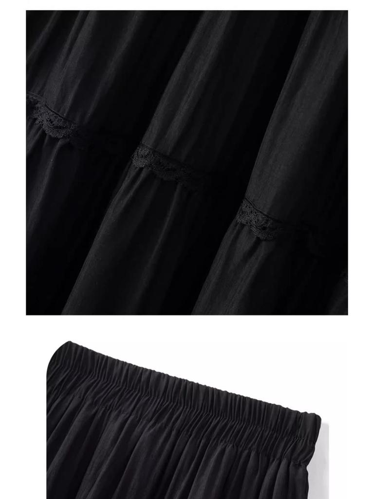 2025 High-End Summer Women's Fairy Lace Pleated Midi Skirt with Large Swing.