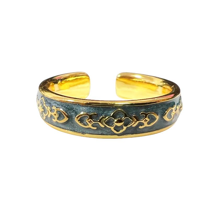 French Retro Enamel Dripping Open Ring, National Tide Texture Flower Niche Design Ring